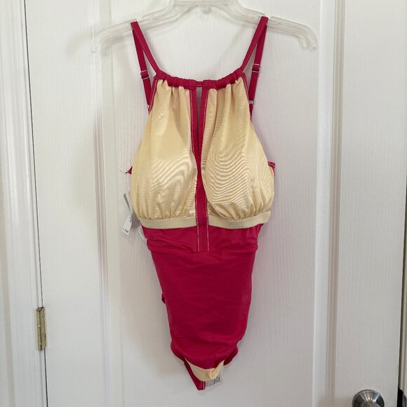 Magicsuit by Miraclesuit Riveted Diana Swimsuit 1-PC Coral Rose Pink Size 14 NEW - Picture 7 of 10